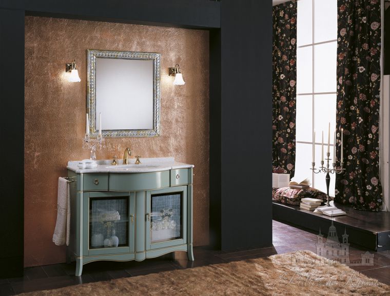 Мебель для ванной, большая тумба под раковину 105х59 выс. 84, с двумя ящиками и стеклянными, цвет - Verde Francese/ Oro, LIBERTY № 02/, Eurodesign