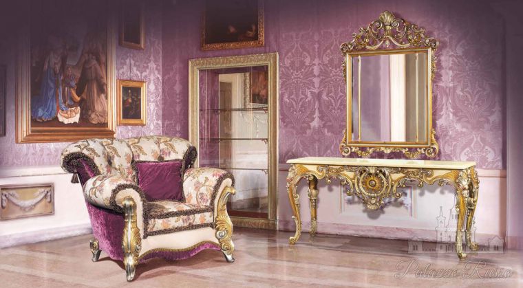Гостиные, кресло, отделка дерева - золото и серебро, с резьбой ручной работы, Hermitage Armchair, Lunardelli