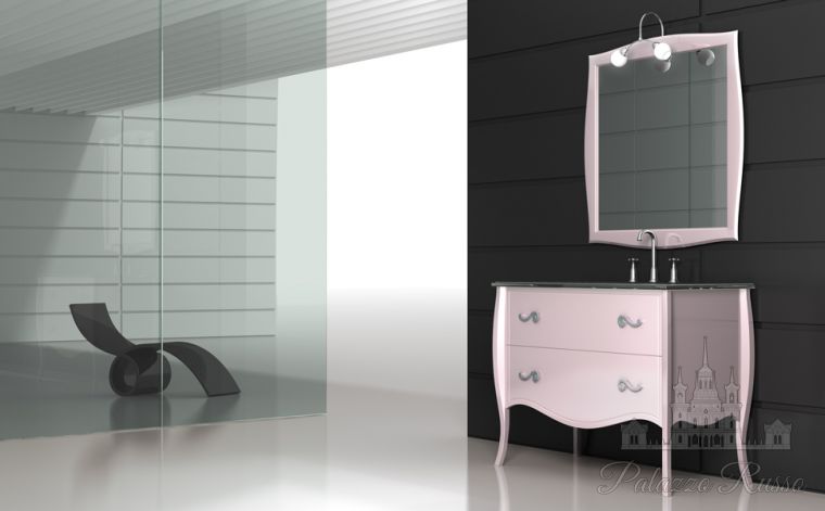 Мебель для ванной комнаты, нежный розовый цвет мебели идеально сочетается с тёмной столешницей., MO 1061 + POMA 82, Il Tempo Del